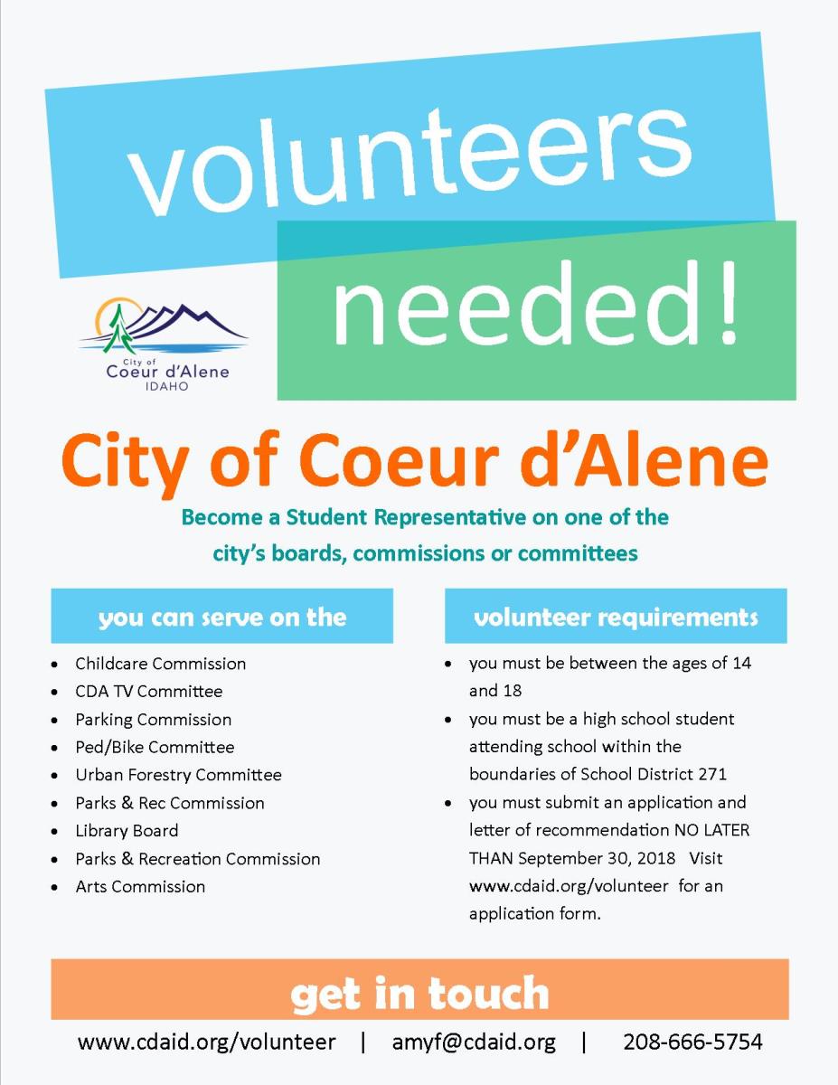 City Of Coeur D Alene Volunteer Opportunities Volunteer Opportunities