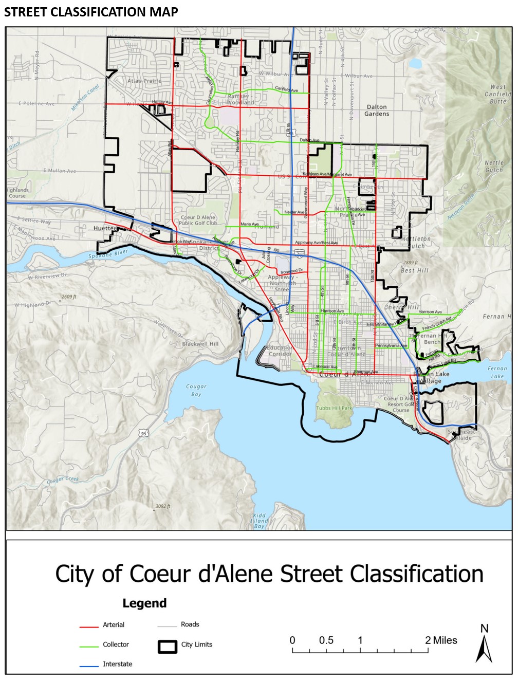 City of Coeur d'Alene street classification and priority routes for snow removal.