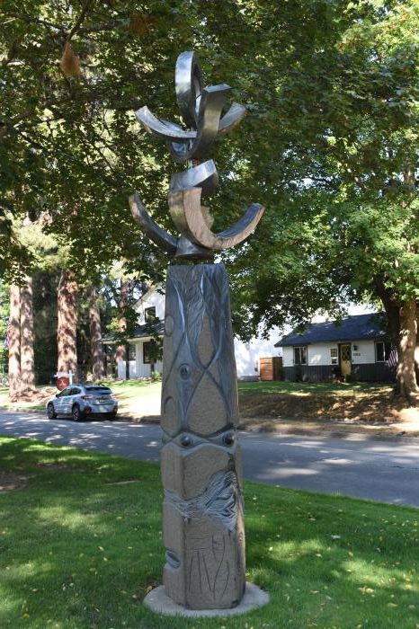 "Spirit Rising" private art located at Center Island at Government Way and Miller Avenue by Artists Dale Young and Allen Dodge